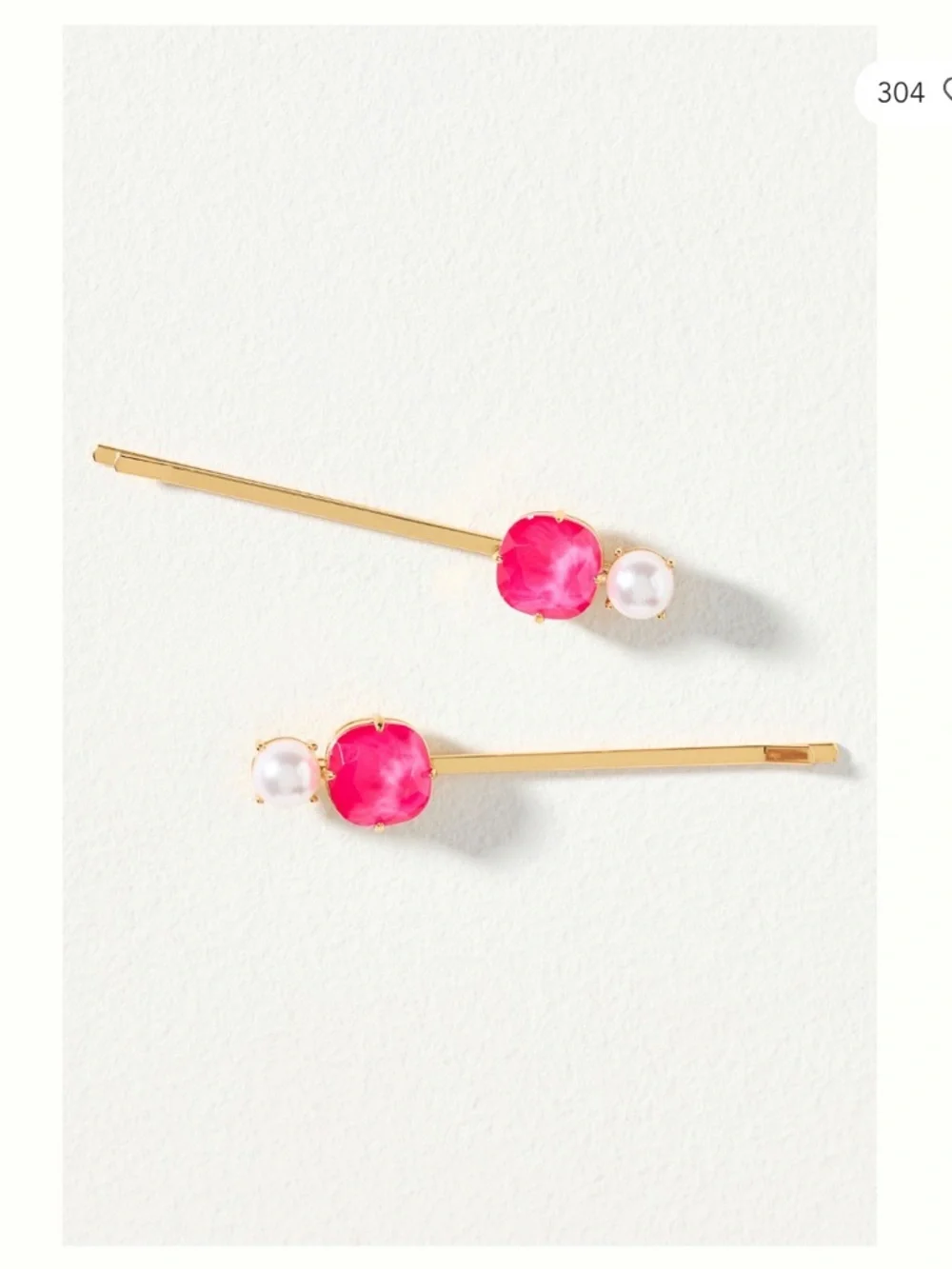 New! Anthropologie Violet & Brooks Pearl and Pink Crystal Bobby Pin Set NWT 3013